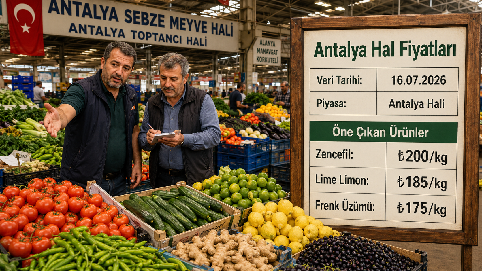 Antalya hal fiyatları bugün 16 Temmuz 2026